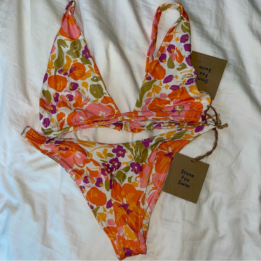 NWT Stone Fox Swim Bloom Print Paloma Top + Luka Bottom in Size Large